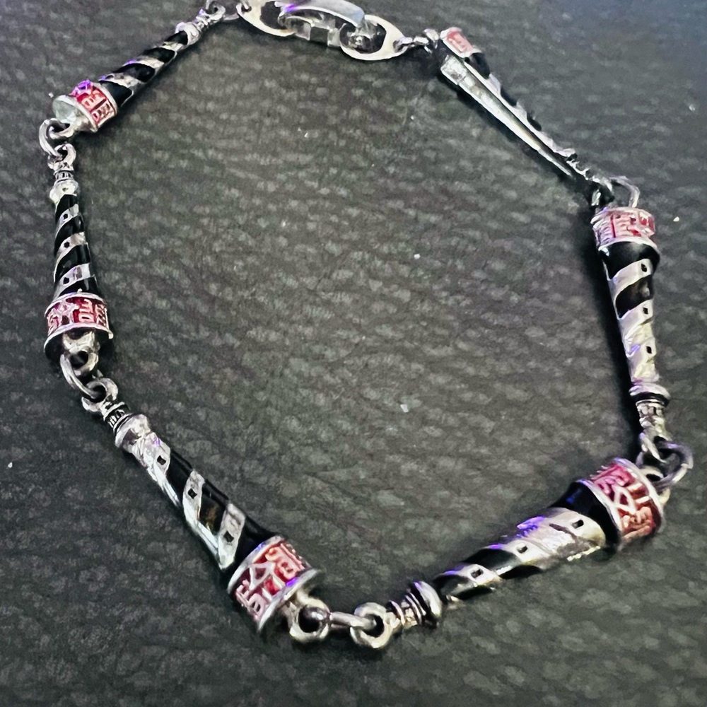 Silver tone  Black and Pink Designer-Style Women's Bracelet